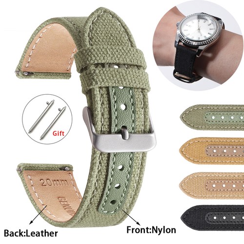 Leather nylon watch band - leather, 20mm